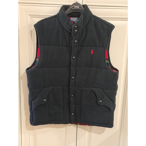 Polo Ralph Lauren Other - Polo Ralph Lauren Puffer Vest Mens L Black Plaid Lined Fleece